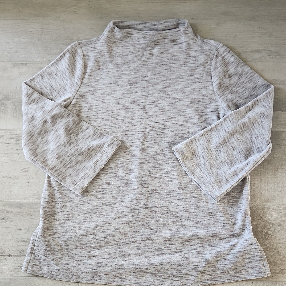 J Jill Brown And Cream Funnel Neck Long Sleeve Top Size PM